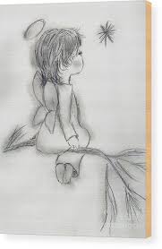 Angel Wishing On A Star Wood Print By Sonya Chalmers In 2021 Angel Drawing Drawings Angel Painting