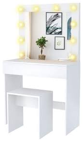 If you need a little more light, choose a mirror with integrated lighting to brighten things up. Makeup Vanity Dressing Table Lights Mirror With Stool Drawer White Contemporary Bedroom Makeup Vanities By Pus Trading Inc Houzz