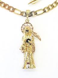 Maybe you would like to learn more about one of these? Jewellery Watches Men S Jewellery Real 14k Yellow White Gold Santa Muerte Grim Charm Pendant 18 Inch Figaro Chain