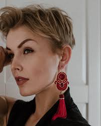 Long Red and Gold Tassel Earrings, Red Big Soutache Earrings, Red Gold  Dangle Earrings, Large Red Boho Unique Earrings, Red Fringe Earrings