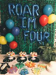Diy Birthday Cake Table Decoration Ideas Dessert Table Decor Roar I M Four Birthday Party Decorations Diy Kids Party Balloons Dinosaur Birthday Party Decorations