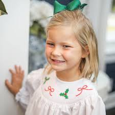 Girls Christmas Smocked Holly Dress