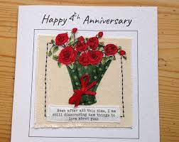 Surprise your wife with a birthday gift delivery. Bouquet Of Flowers Card For 4th Anniversary Romantic Hand Made Fabric Anniversary Card For Wife From Husb Anniversary Cards For Wife Floral Cards Fabric Cards