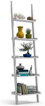 Our home office furniture category offers a great selection of bookcase ladders and more. Amazon Com Tangkula Ladder Shelf 5 Tier Multifunctional Modern Wood Plant Flower Book Display Shelf Home Office Storage Rack Leaning Ladder Wall Shelf White 1 Furniture Decor