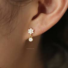 Check spelling or type a new query. Samantha Small Simple Cute Crystal Flower Drop Earring Studs In Gold Stud Earrings Gold Earrings Designs Gold Bangles Design