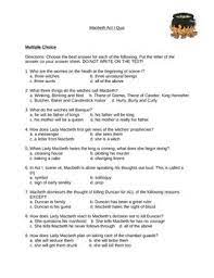 Macbeth Act 1 Quiz Shakespeare W Answer Key Grammar Questions Comprehension Questions Critical Thinking Skills