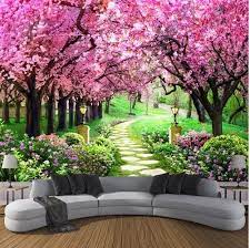 Gorgeous 3d Photo Print Design Cherry Blossom Trees Wall Mural Pink Flowers Stone Pathway Lands Custom Photo Wallpaper Tree Wall Murals 3d Wallpaper For Walls