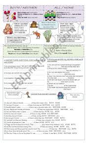 Easy Explanation And Tasks To Practise Neither Both All None Worksheets Linking Words Esl Worksheets