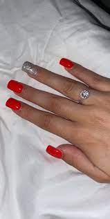 Neon Red Acrylic Nails Red Acrylic Nails Short Square Acrylic Nails Red Nails Glitter