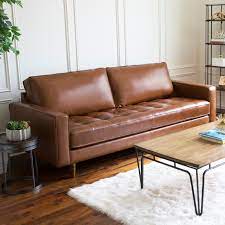 Camel back ullrich 79.9'' genuine leather rolled arm chesterfield sofa. Devon Claire Mid Century Top Grain Leather Sofa Camel Walmart Com Walmart Com