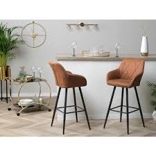 Maybe you would like to learn more about one of these? Modern Bar Stool Set Of 2 Padded Seat With Arms Metal Legs Brown Darien