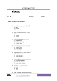 Venice City Worksheet Printable Question And Answer Sheet Geography Worksheets Learning Worksheets Worksheets For Kids
