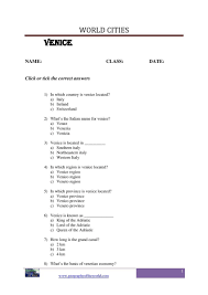 6th grade language arts worksheets. Venice City Worksheet Printable Question And Answer Sheet Geography Worksheets Learning Worksheets Worksheets For Kids