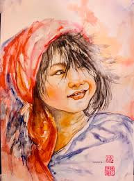 Watercolor Painting of Stormy Summer Farm Scene