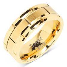 100s Jewelry Tungsten Ring For Men Wedding Band Gold Brick Pattern Brushed Beveled Edge Size 6 16 Mens Wedding Bands Tungsten Rings For Men Mens Gold Wedding Band