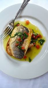 Grilled Seabass With Basil And Tomato Sauce Vierge Salad Dishes Sea Bass Fillet Recipes Basil Recipes