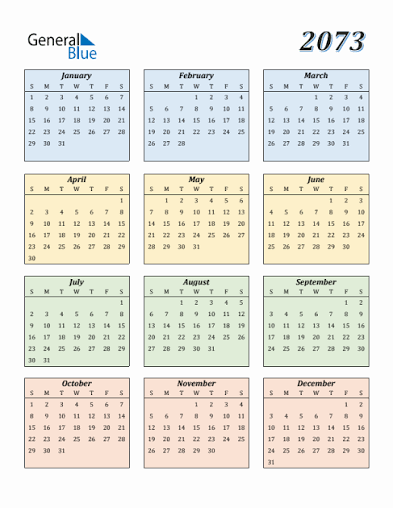 Free Downloadable Calendar for Year 2073