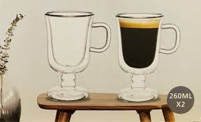 Doorsnede 7 cm, hoogte 14 cm en inhoud 240 ml. Dubbelwandige Irish Coffee Glazen Megacenter Warenhuis