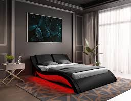 Milan Wave Like Contemporary Modern Upholstered Platform Bed Led Lights By Ztozz Queen In 2020 Bed Contemporary Bedroom Upholstered Platform Bed