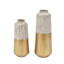 Beautiful, elegant, durable and well furnished with contemporary designs. Luxen Home 2 Piece Gold Distressed Metal Flower Vase Whd534