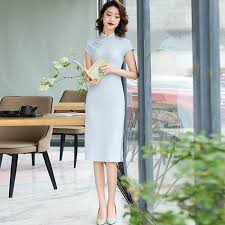 Sweet Stripe Chinese Dress Qipao Cheongsam Light Green Qipao Cheongsam Dresses Women