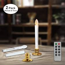 Candles With Timer Remote For Windows Battery Operated Flickering Flameless Led Electric Candle Lights With Removable Tapers Pillar Candle Holders For Christmas Decorations 2pcs Gold Base