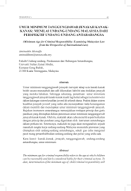 Pdf Umur Minimum Tanggungjawab Jenayah Kanak Kanak Menilai Undang Undang Malaysia Dari Perspektif Undang Undang