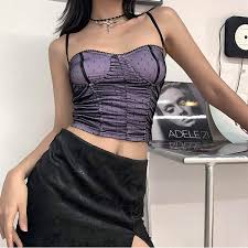 Aesthetics that have a fashion element to them. Buy 1 Purple Interlayer Mesh Sexy Tube Top