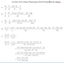 40 soal matematika kelas 7 semester 1 dan kunci jawabannya. Pembahasan Pengurangan Pecahan Bentuk Aljabar Matematika Awan Asyik