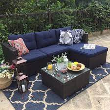 Phi Villa 3 Piece Rattan Outdoor Sectional Sofa Wicker Patio Furniture Outdoor Sectional Outdoor Sectional Sofa