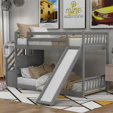 Euroco Twin Over Twin Bunk Bed With Slide And Stairway For Kids Gray Walmart Com Walmart Com