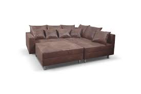 Wohnlandschaft Sofa Couch Ecksofa Eckcouch Mikrofaser Braun Mit Hocker Minsk R