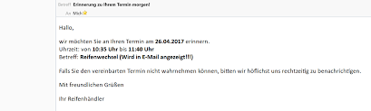 Maybe you would like to learn more about one of these? Kunden Terminerinnerung Per Mail 1 Tag Vor Termin