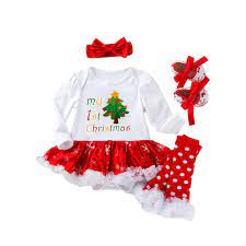 Baby Girls Outfits Newborn Infant Baby S First Christmas Tutu Dress Up Christmas Outfit Headband Leg Warmer Shoes Walmart Com