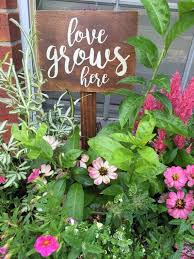 Love Grows Here Wooden Garden Sign Garden Signs Plant Signs Garden Quotes Signs