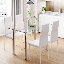 Merlin extending dining table and 4 chairs. Ansley Hosho Eu 5 Piece Dining Room Set Modern Glass Dining Table With 4 Faux Leather High Back Chairs White Black Checker Dining Table Black Dining Chairs For Living Room Kitchen Restaurant Home Kitchen