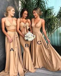 Two Piece Gold Halter Long Bridesmaid Dress With Split Bridesmaid Dresses Brown Bridesmaid Dresses Gold Bridesmaid Dresses