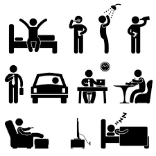 Bed Waking Up Brush Teeth Tooth Shower Bath Drinking Eating Etsy In 2021 Pictogram Daily Routine People Icon