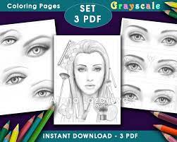 Coloring Pages 3 Pdf Grayscale Makeup Eyes Fashion Life Etsy Coloring Pages Grayscale Coloring Books Grayscale Coloring