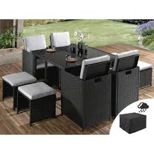 Table basse de jardin étagère rectangulaire cuba grège. Sophia Salon De Jardin Encastrable 8 Places En Resine Tressee Noir Avec Coussins Beiges Housse De Protection Salon De Jardin Et Ensemble Repas Mobilier De Jardin Jardin Et Plein Air Gifi