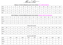 wedding dress size chart mori lee wedding