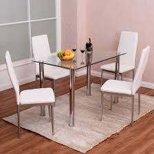 Costway 5 Piece Dining Set Table And 4 Chairs Glass Metal Kitchen Breakfast Furniture Walmart Com Dinette Furniture Modern Dining Table Kitchen Furniture