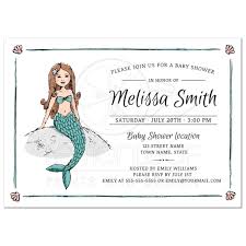 Under The Sea Mermaid Baby Shower Invitation Storybook Style Illustration