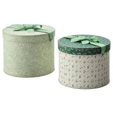 10 Anilinare Box Set Of 2 Round Green 1 Box Dia 26cm Height 19cm And 1 Box Dia 22cm Height 15 5cm Fl Storage Boxes With Lids Ikea Decorative Boxes