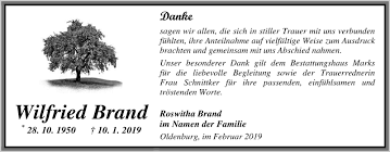 Traueranzeigen von Wilfried Brand