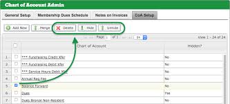 billing delete hide unhide chart of accounts coa