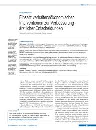 Einsatz verhaltensökonomischer Interventionen zur Verbesserung ärztlicher  Entscheidungen