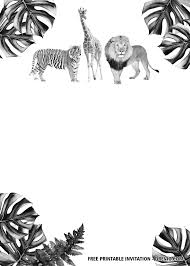 Black And White Invitation Clip Art Free Jungle Safari Black And White Invitation Templates Safari Invitations Free Printable Birthday Invitations Jungle Safari