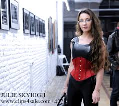 Julie Skyhigh in latex catsuit legging corset