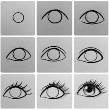 We start by drawing the outline of the eyelids, followed by the iris and surface of the eye. Nine Step By Step Diy Tutorial How To Draw A Crying Eye Black Pencil Sketch On White Background Easy Eye Drawing Eye Drawing Drawing Tutorial Easy